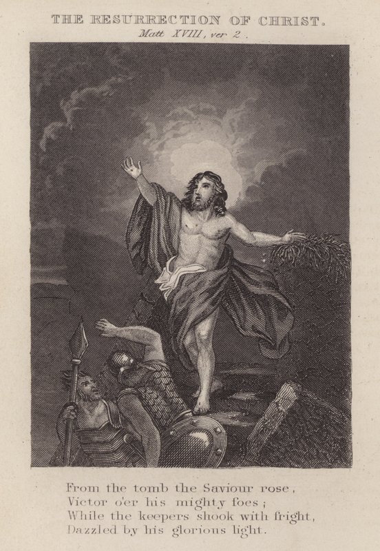 A Ressurreição de Cristo, Mateus XVIII, ver 2 (gravura) de English School