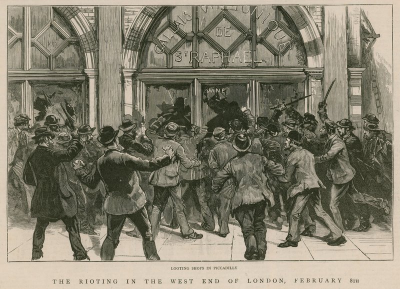 Os tumultos no West End de Londres, 8 de fevereiro de 1886: saques em Piccadilly de English School