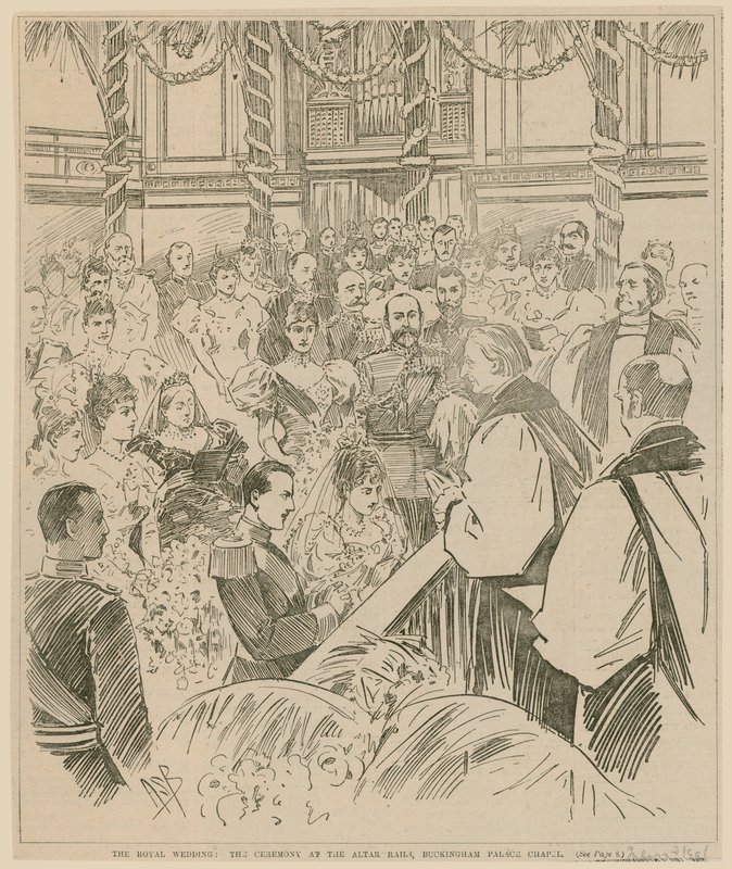 O casamento real, a cerimônia nos trilhos do altar, a capela do Palácio de Buckingham, 23 de julho de 1896 de English School
