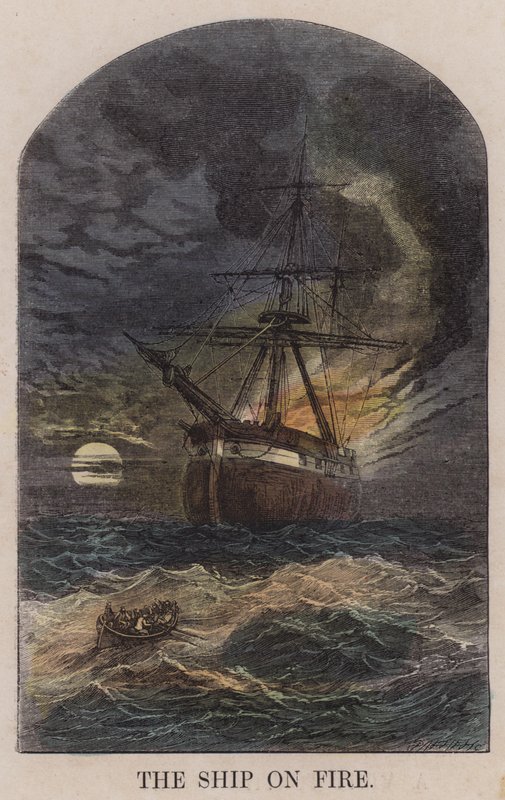 O navio em chamas (gravura colorida) de English School