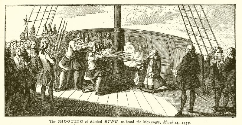 O tiroteio do almirante Byng, a bordo do Monarque, 14 de março de 1757 de English School