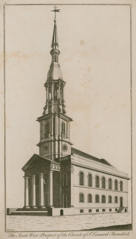 A perspectiva do sudoeste da Igreja de St Leonard, Shoreditch de English School