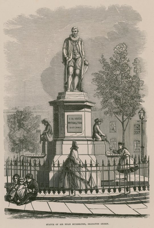 A, estátua, senhor, hugh, myddleton, em, islington, verde de English School