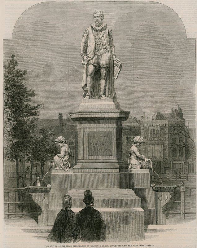 A estátua de Sir Hugh Myddleton em Islington Green, esculpida pelo falecido John Thomas (gravura) de English School