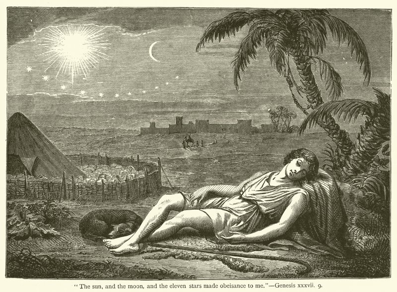 "O sol, e a lua, e as onze estrelas se inclinaram para mim", Gênesis, xxxvii, 9 (gravura) de English School