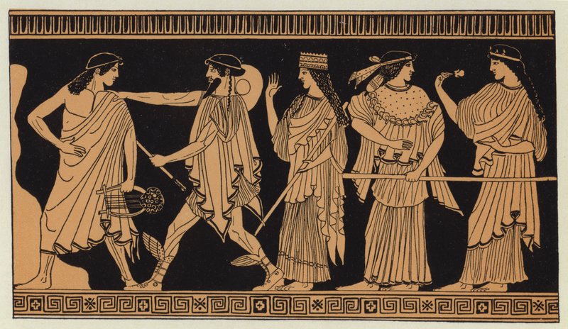 As três deusas trazidas por Hermes a Paris (litografia a cores) de English School