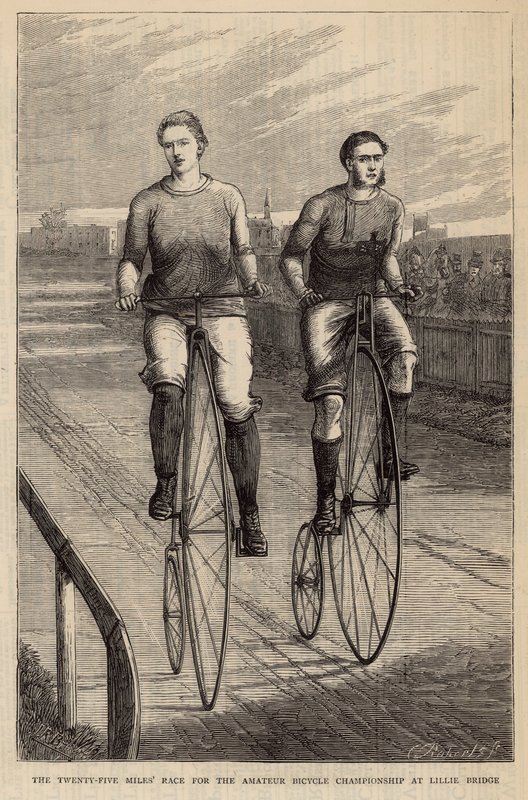 A corrida de vinte e cinco milhas para o Campeonato Amador de Bicicletas na Lillie Bridge de English School