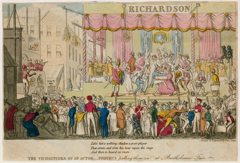 As vicissitudes de um ator, Proteus puxando-os em Bartholomew Fair, Londres de English School