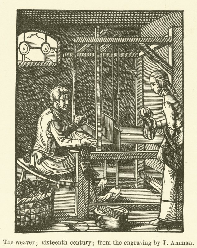 O tecelão, do século XVI, da gravura de J Amman (gravura) de English School