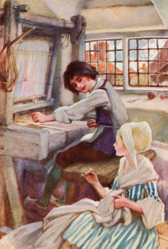 Os tecelões de Lyon, França (lito a cores) de English School
