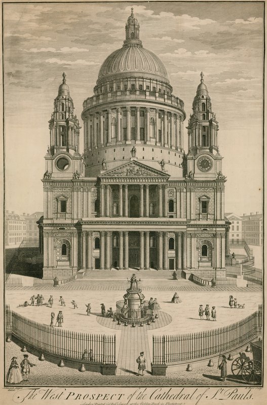 A perspectiva do oeste da Catedral de St Pauls, em Londres de English School