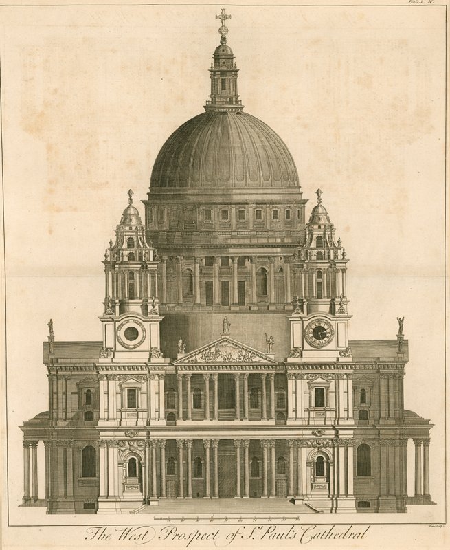 A perspectiva do oeste da Catedral de St Pauls, em Londres de English School