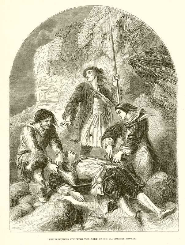 Os destruidores despojando o corpo de Sir Cloudesley Shovell de English School