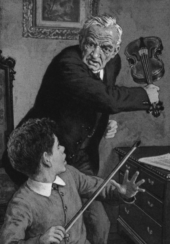 O jovem Sir John Barbirolli, prestes a ter um violino partido na cabeça pelo seu avô (litho) de English School