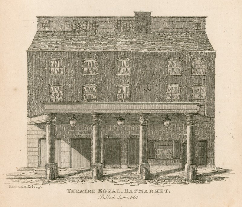 Theatre Royal, Haymarket, Londres, puxado para baixo em 1821 de English School