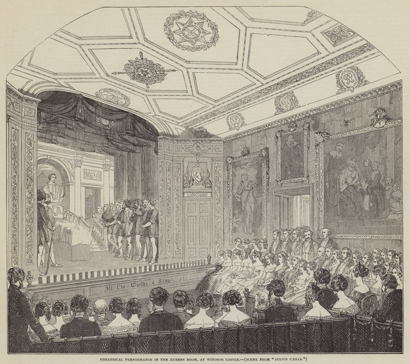 Performance Teatral na Sala Rubens, no Castelo de Windsor (gravura) de English School