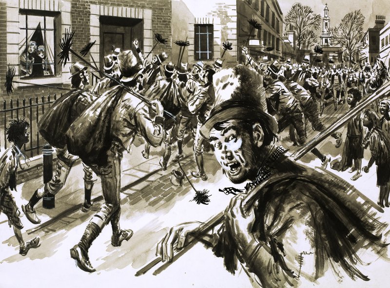 Theodore Hooke se vinga de uma mulher em uma rua tranquila de Londres de English School