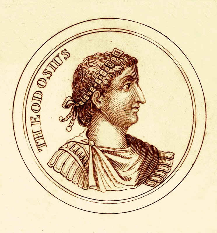 Theodosius, ilustração do dicionário histórico universal por George Crabb, publicado em 1825 (imagem digitalmente melhorada) de English School