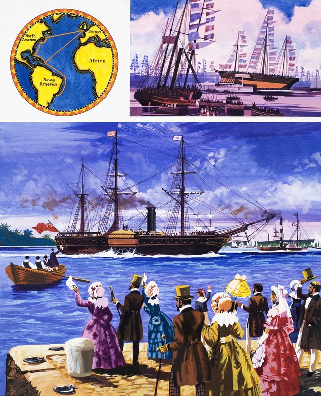 Eles navegaram os sete mares: grandes navios a vapor, branco e dourado (The Royal Mail Line) de English School