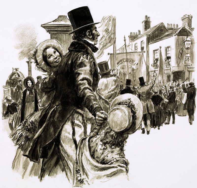 Thomas Cook organizou sua primeira excursão em 1841 (guache no papel) de English School