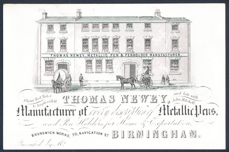 Thomas Newey, fabricante de canetas metálicas, cartão comercial de English School