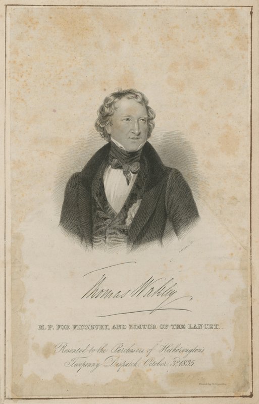 Thomas Wakley, MP de Finsbury e editor fundador da The Lancet de English School