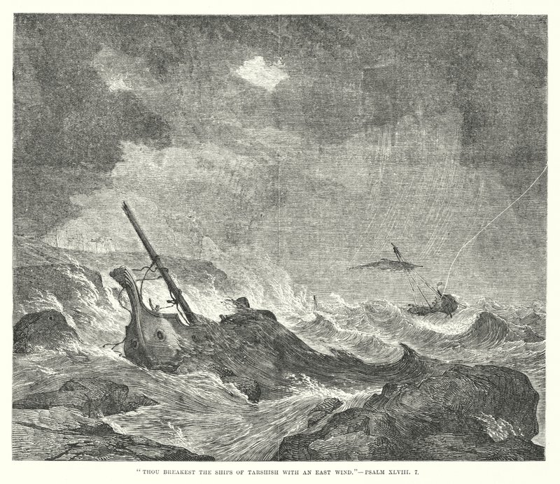 Tu quebras os navios de Tarshish com um vento leste, Salmo XLVIII, 7 (gravura) de English School