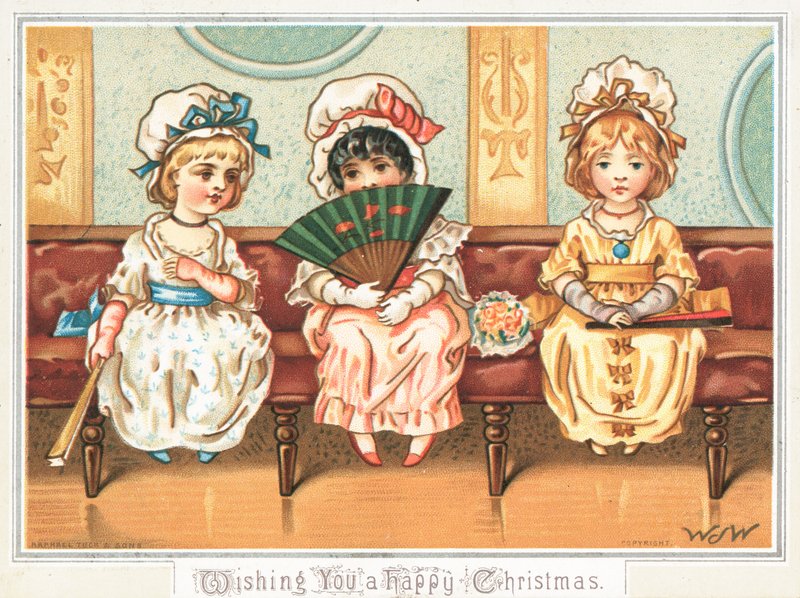 Três meninas que esperam, cartão de Natal de English School