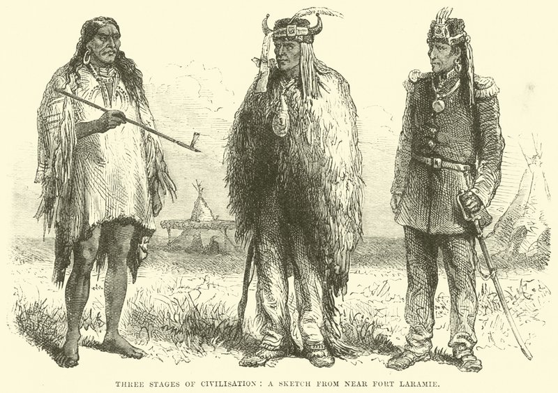 Três etapas da civilização, um esboço perto de Fort Laramie de English School