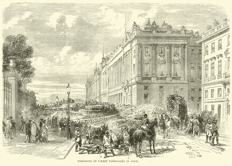 Arremessando barricadas de rua em Paris, outubro de 1870 de English School