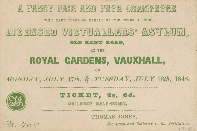 Bilhete para uma feira de fantasia e Fete Champetre no Royal Gardens, Vauxhall, Londres de English School