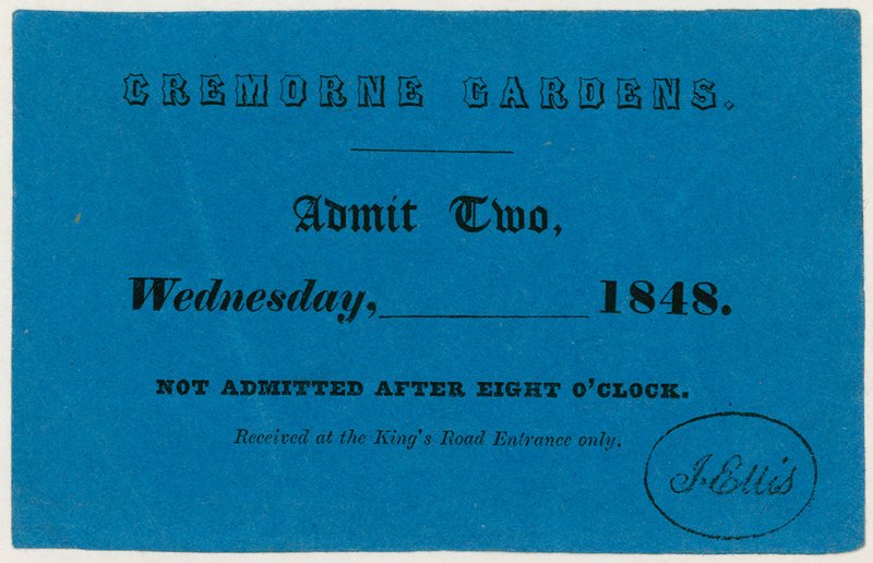 Bilhete para Cremorne Gardens, Londres, 1848 de English School