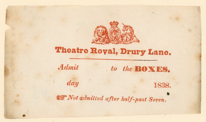 Bilhete para o Drury Lane Theatre, em Londres de English School