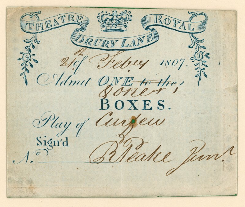 Bilhete para o Drury Lane Theatre, em Londres de English School