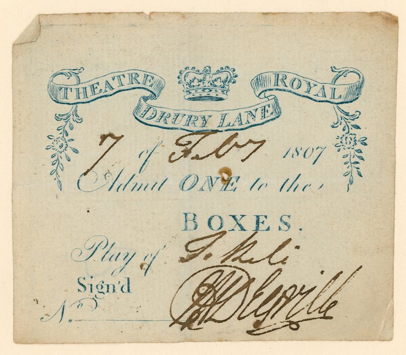 Bilhete para o Drury Lane Theatre, em Londres de English School