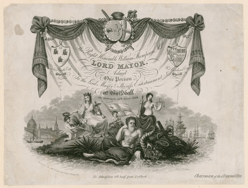 Bilhete de admissão para o Lord Mayors Entertainment em 10 de novembro de 1828 de English School