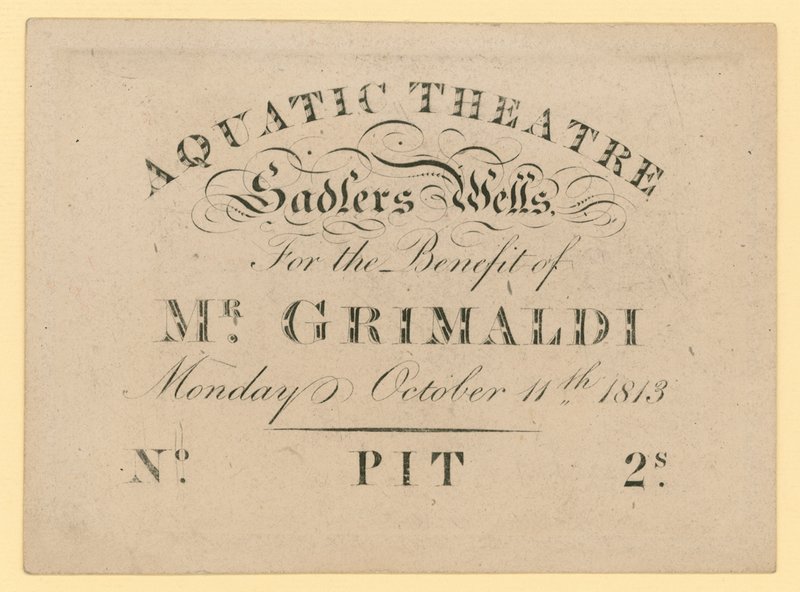 Bilhete para o Teatro Aquático, em benefício do Sr. Grimaldi, 11 de outubro de 1813 de English School