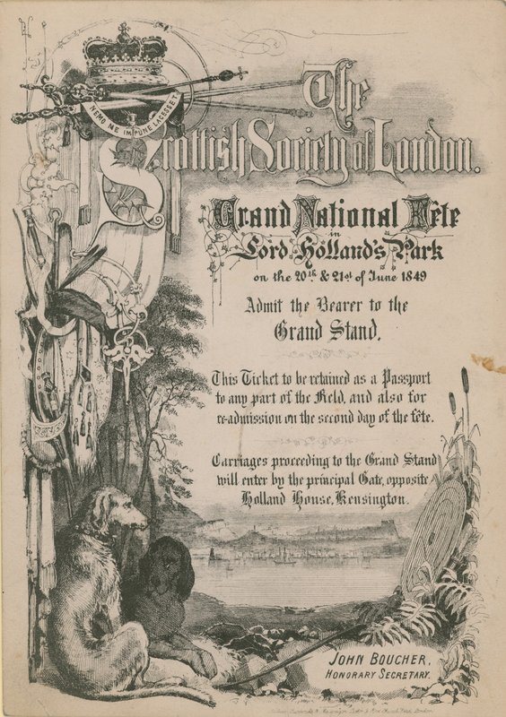 Bilhete para a Grande Festa Nacional da Sociedade Espanhola de Londres em Lord Hollands Park de English School
