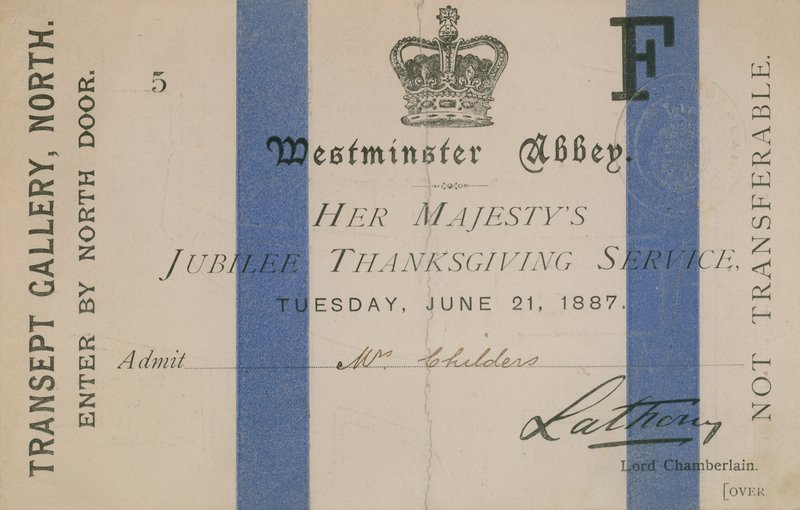 Bilhete para o serviço de ação de Graças do Jubileu de Sua Majestade de English School