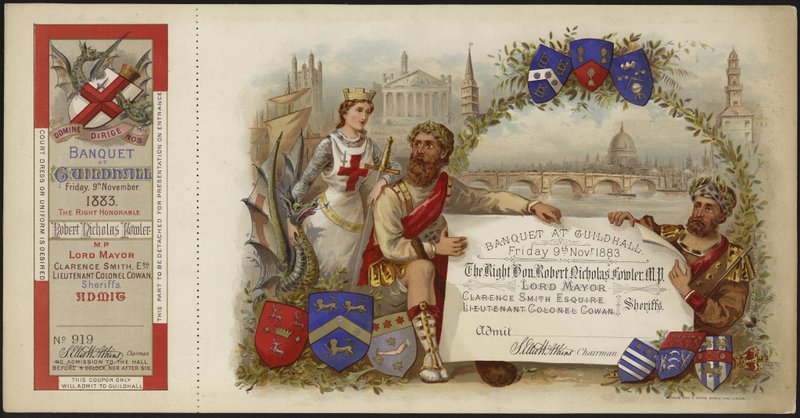 Bilhete para um banquete no Guildhall de English School