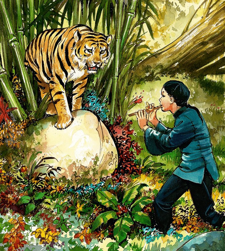 Tigre sendo jogado na flauta de English School