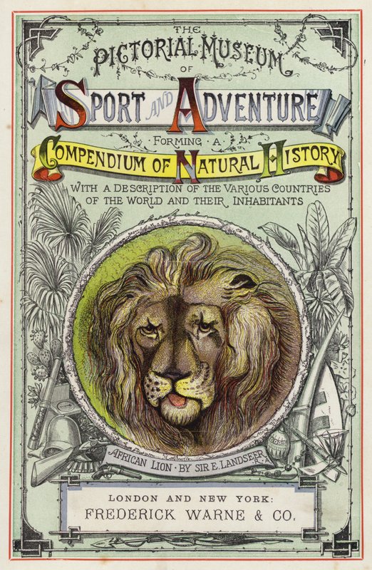 Página de rosto do "The Pictorial Museum of Sport and Adventure" (litografia a cores) de English School