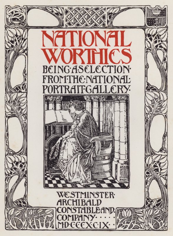 Ilustração da página de título da National Worthies sendo uma selecção da National Portrait Gallery de English School