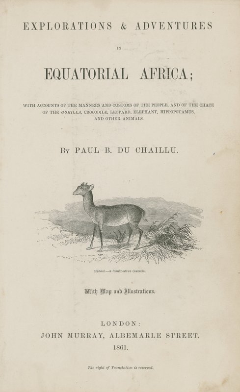 Página de título de Du Chaillus Explorations and Adventures in Equatorial Africa de English School