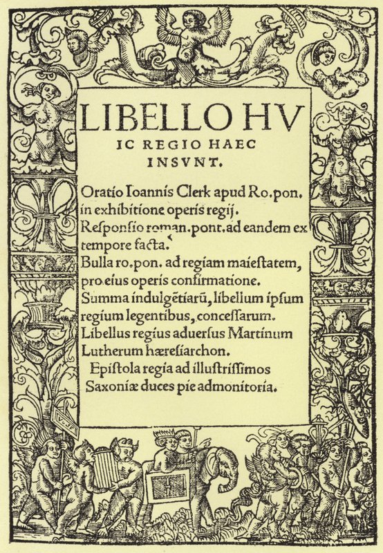 Página de rosto de Henry VIIIs Defesa da Fé Católica Romana de English School