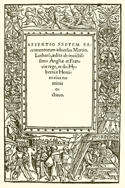 Página de rosto do livro de Henrique VIII contra Lutero de English School