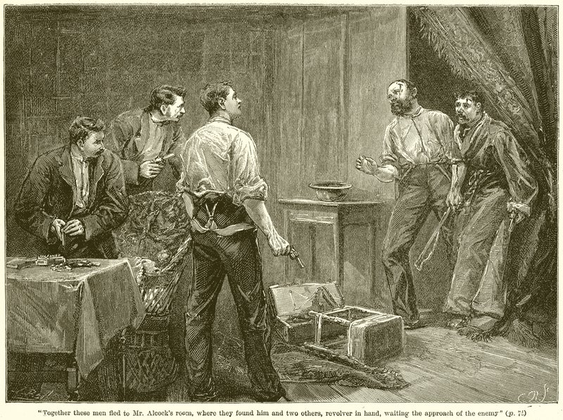 Juntos, esses homens fugiram para o quarto do Sr. Alcocks ... de English School