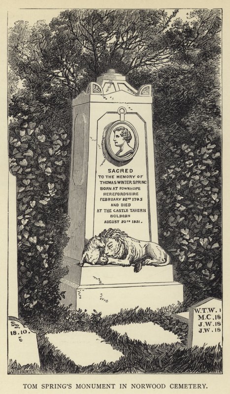 Monumento de Tom Springs no cemitério de Norwood de English School
