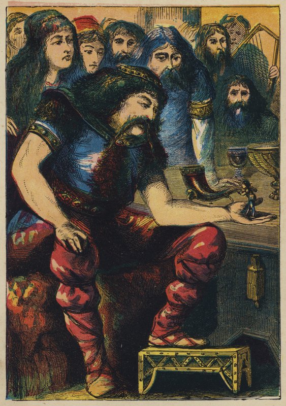 Tom Thumb na Corte de Artur (litografia a cores) de English School