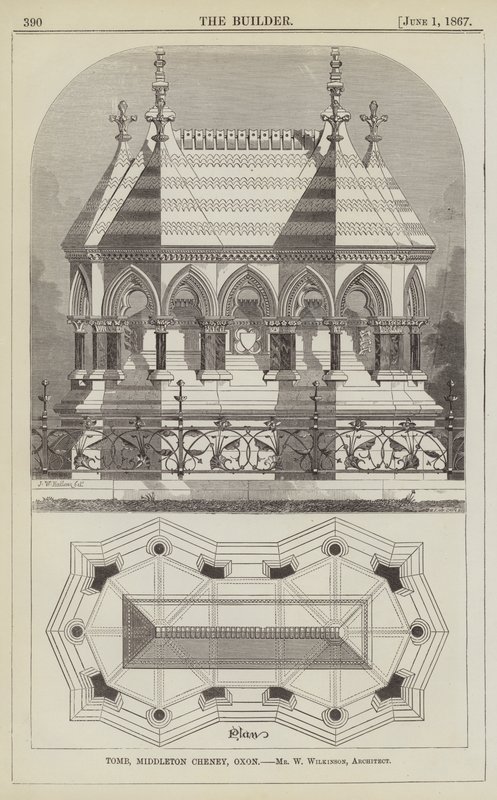 Tumba, Middleton Cheney, Oxon, Sr. W Wilkinson, Arquitecto (gravura) de English School